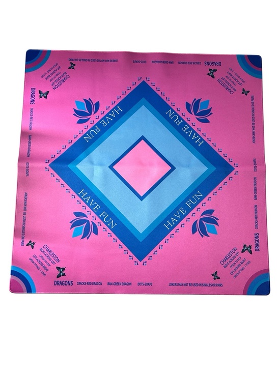 None Other - Mahjong Mat 32.4" Lotus & Butterfly Artwork Hand-Painted Charleston Instructions